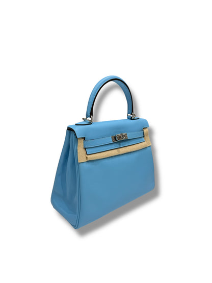 Hermès - Sac Kelly II 25 Swift retourné Bleu Céleste PHW