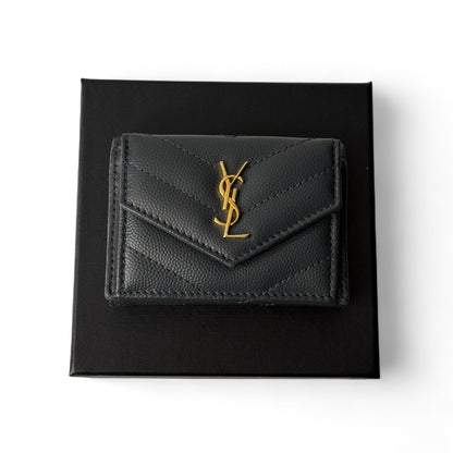 Saint Laurent - Porte monnaie Cassandre en cuir gris