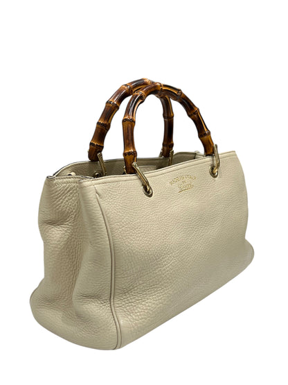 Gucci - sac cabas cuir beige, anses bambou