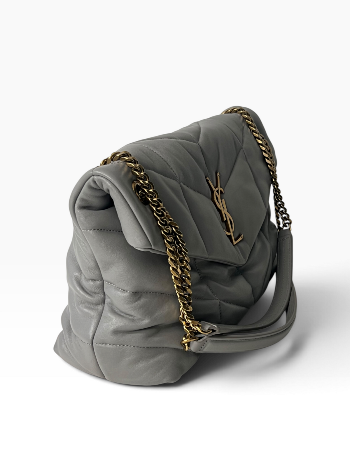 Saint Laurent - sac Loulou puffer large cuir gris