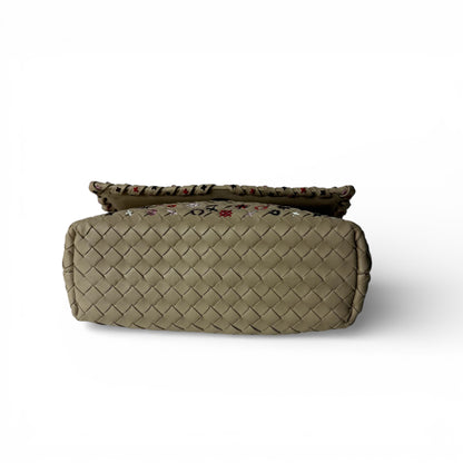 Bottega Veneta - Sac en cuir tressé beige broderies
