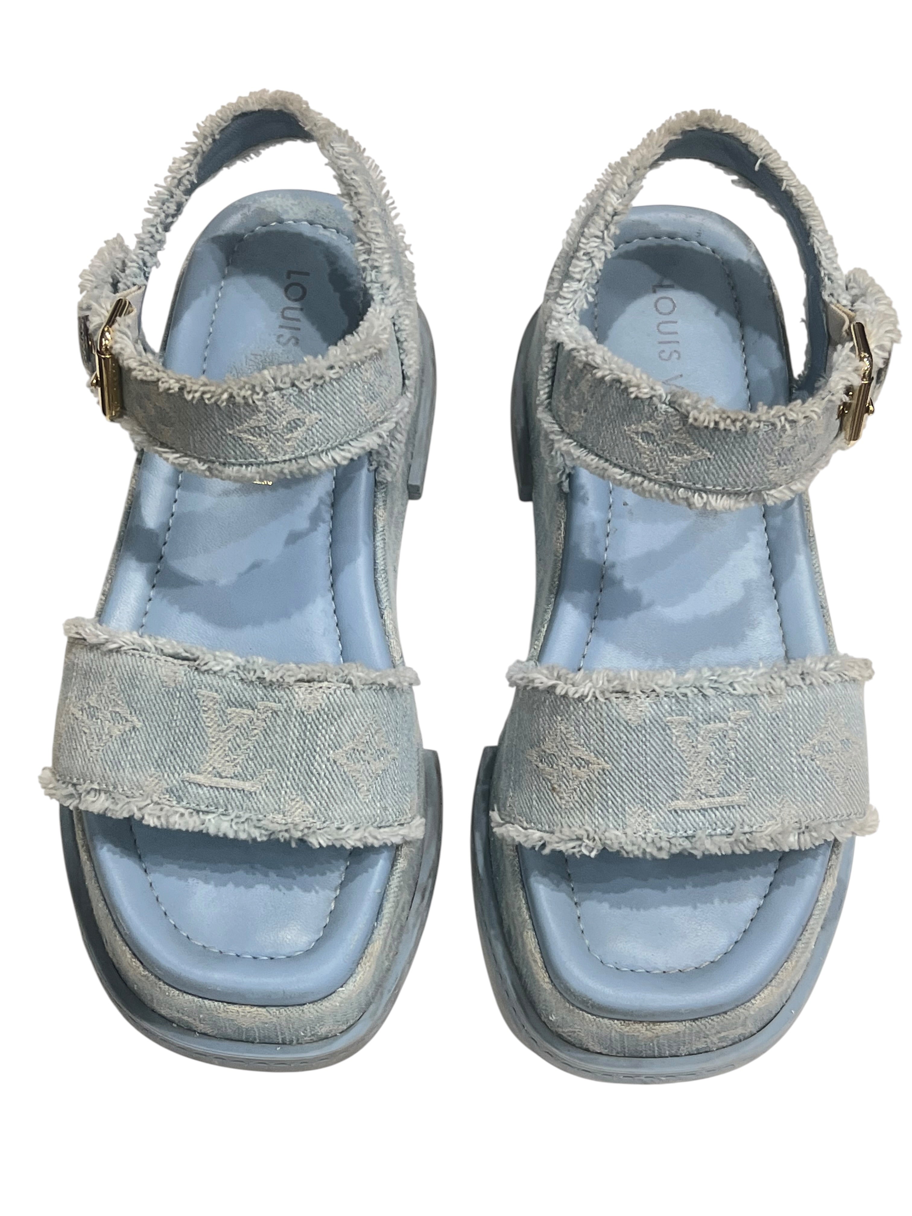 Louis Vuitton - sandales compensées naya denim T38