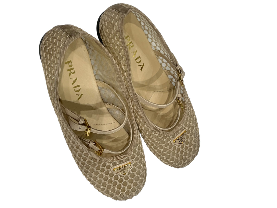 PRADA - ballerines en mesh Beiges T36