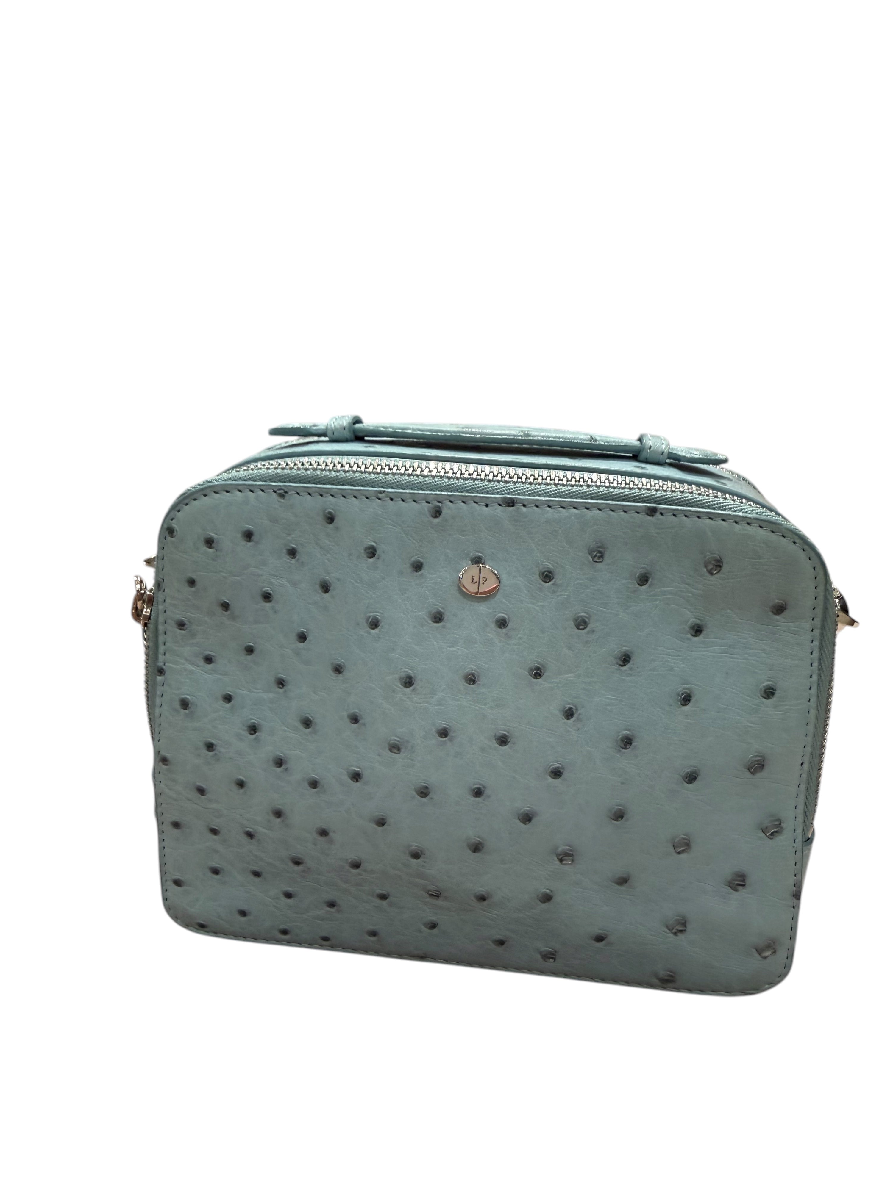 Loro Piana - Borsa vanity in pelle di struzzo blu