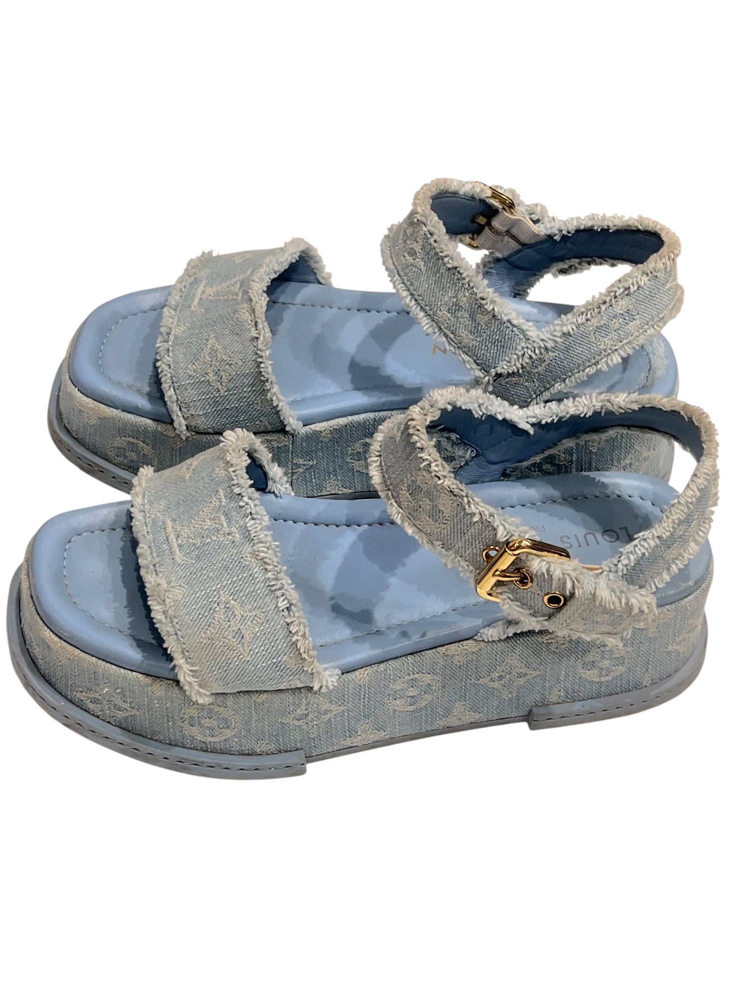 Louis Vuitton - sandales compensées naya denim T38
