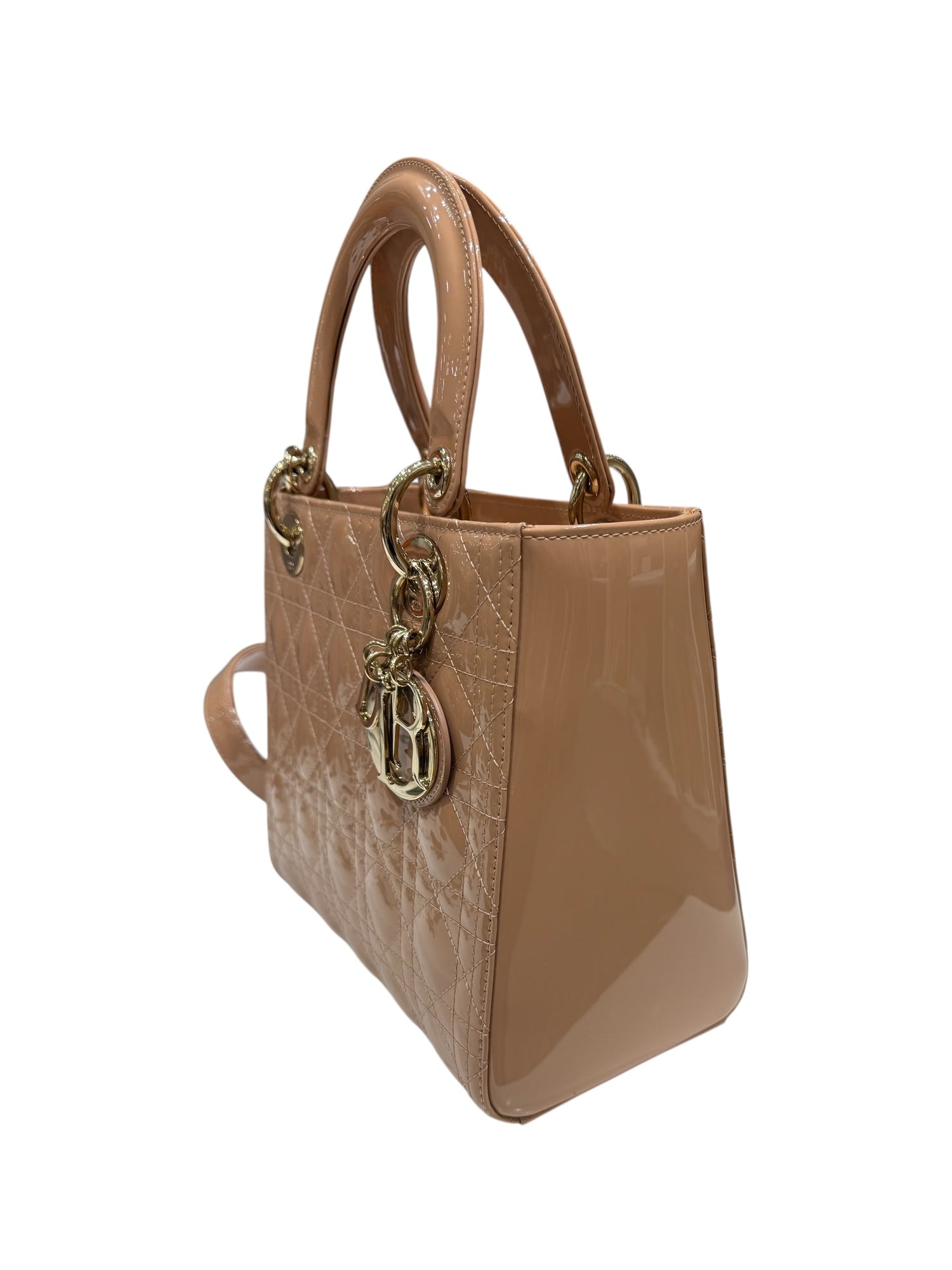 Dior - Sac lady cuir vernis Camel MM