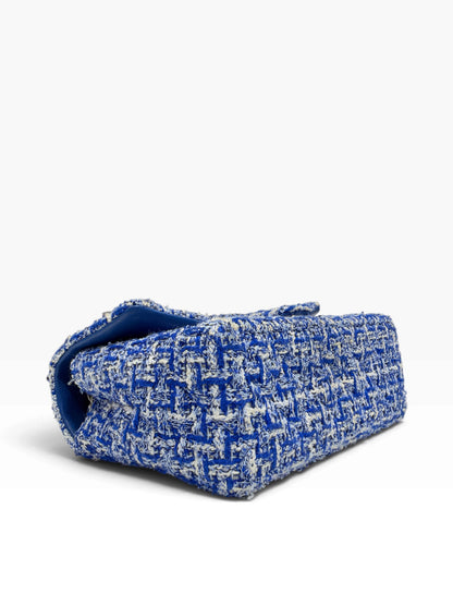 Chanel - Sac timeless mini rectangular en tweed bleu et blanc