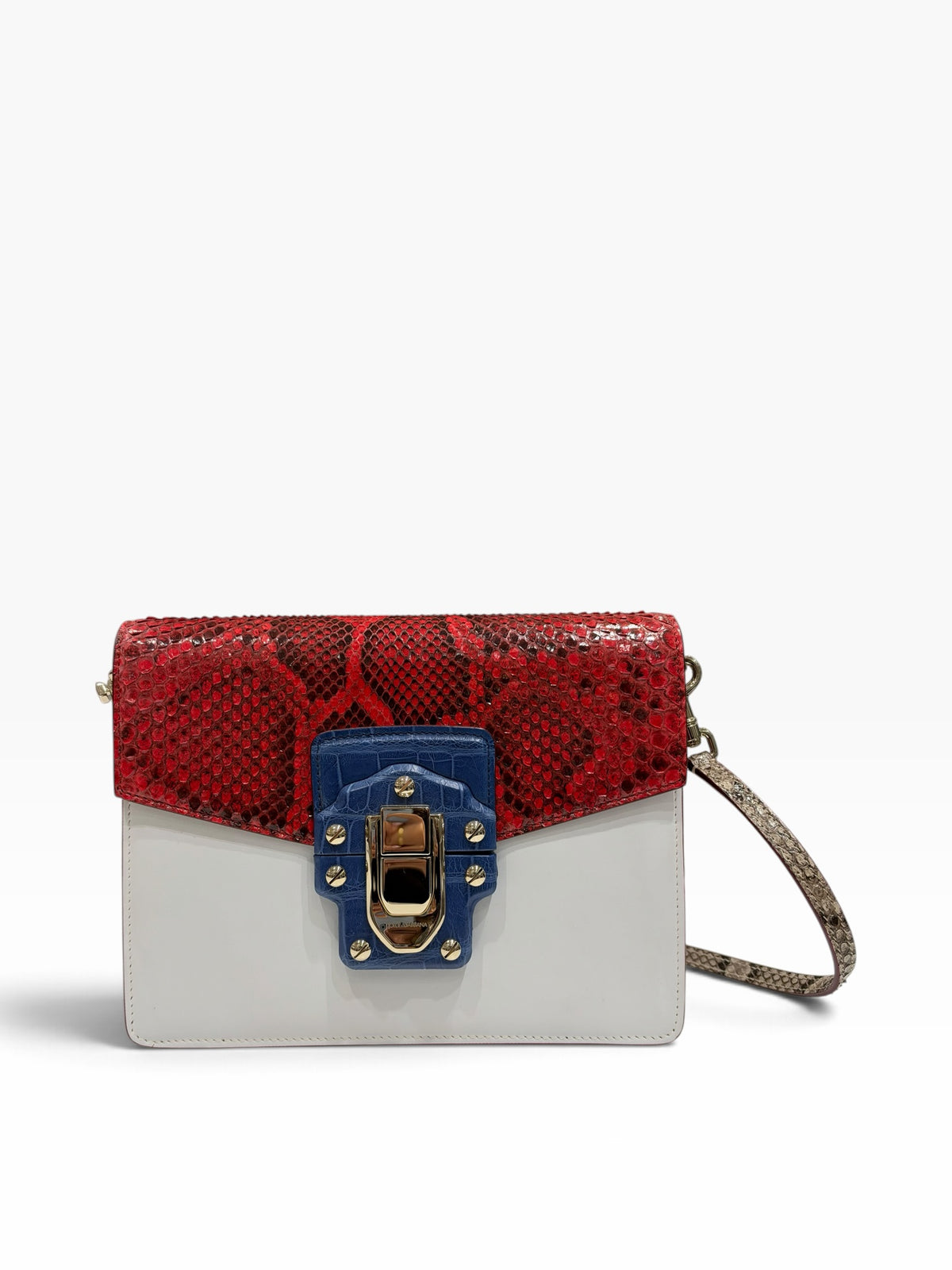 Dolce Gabbana - Blue and white Lucia bag with red python flap