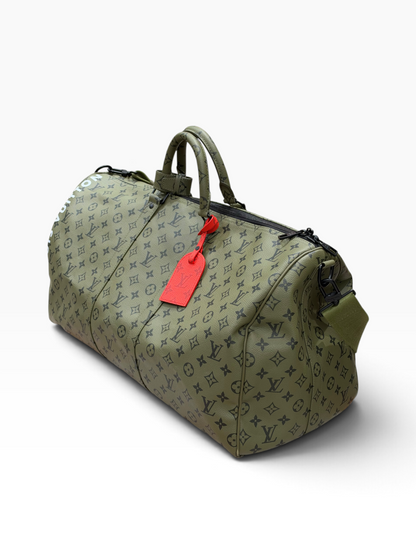 Louis Vuitton - sac keepall 55 édition limitée toile kaki et rouge
