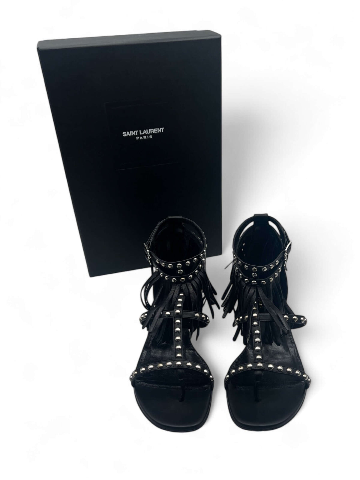 Saint Laurent - Black fringed sandals T38.5