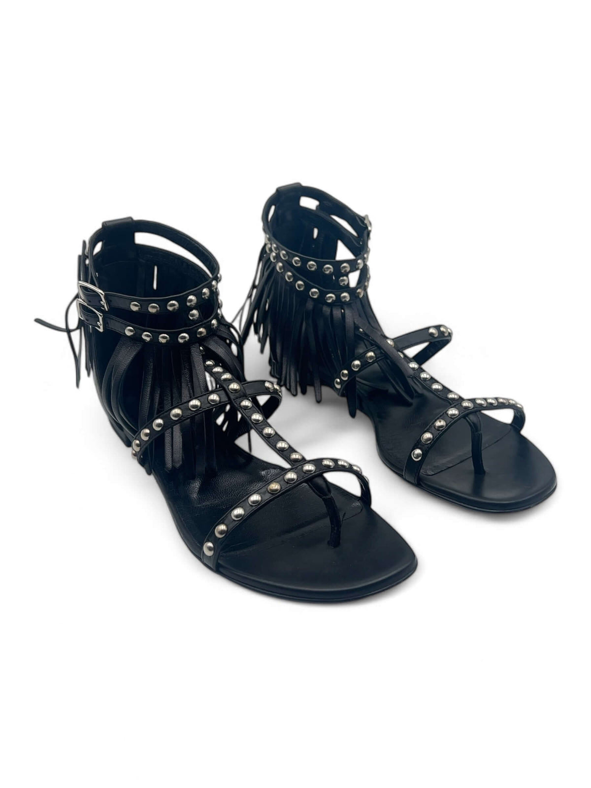Saint Laurent - Black fringed sandals T38.5