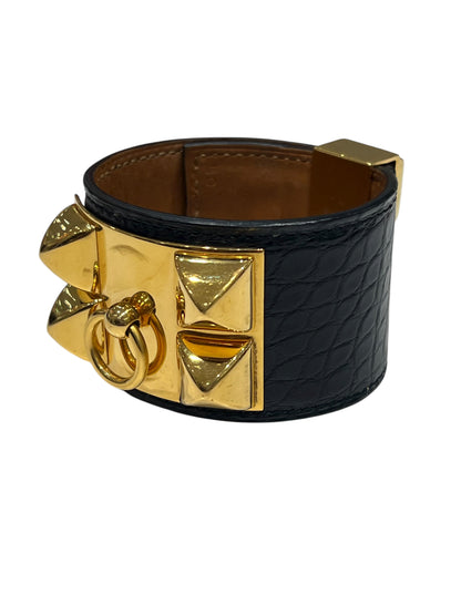 Hermès- manchette medor alligator noir doré