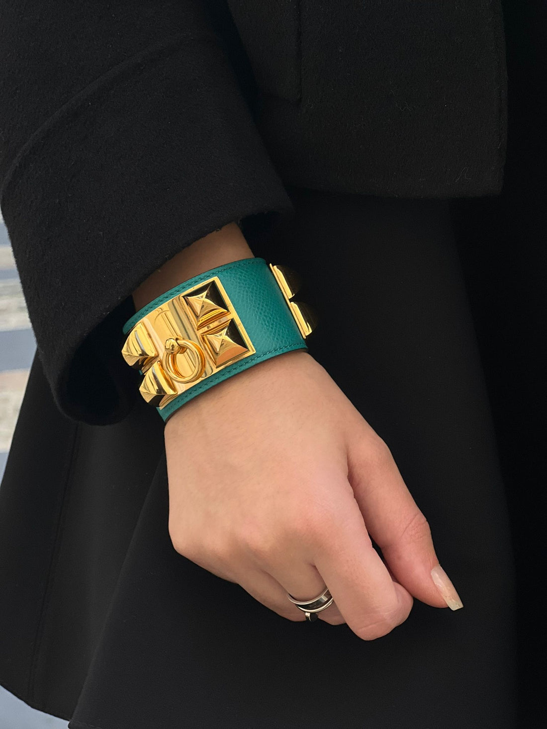 Hermès - Bracelet Collier de chien bleu paon T.S