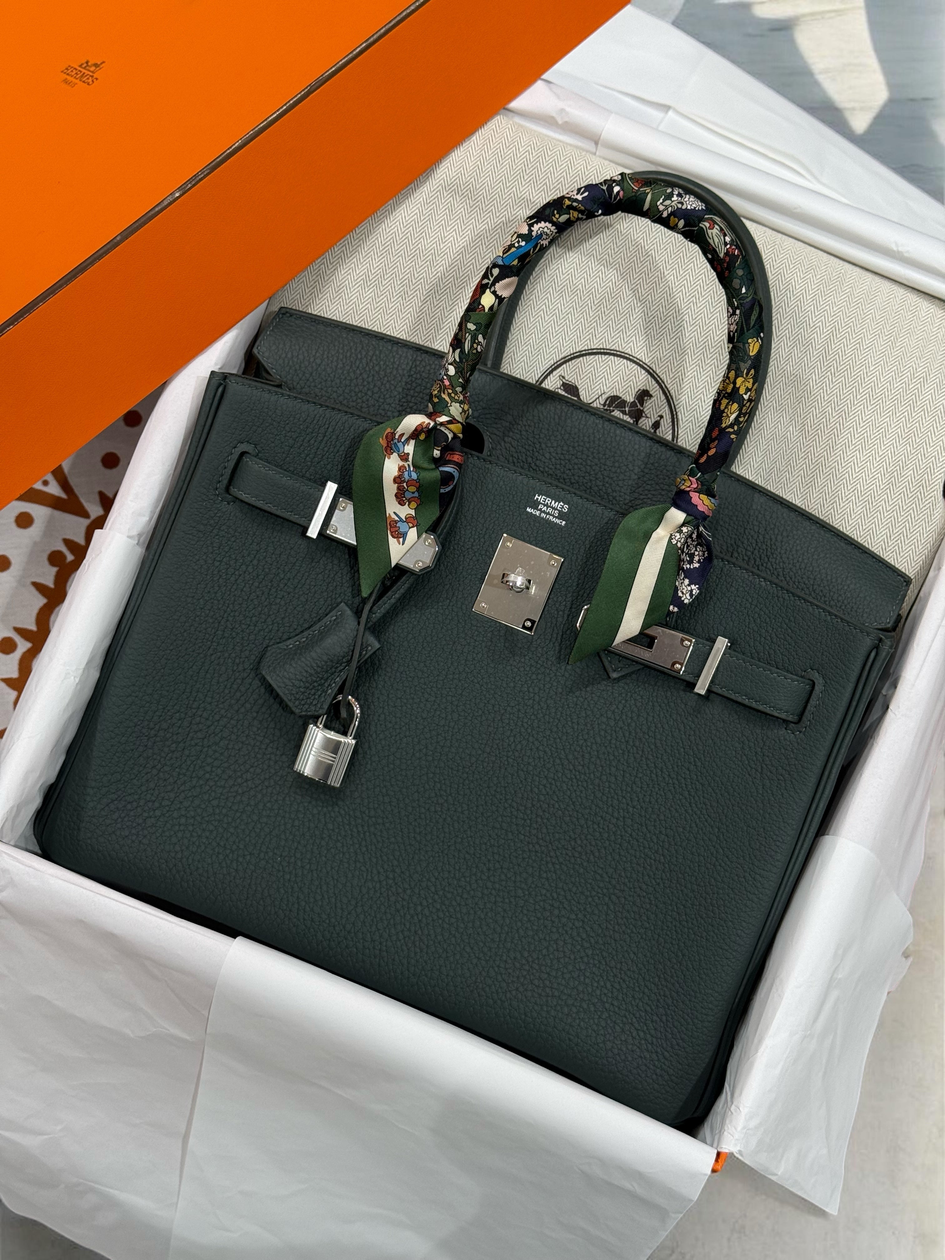 Hermès - Sac Birkin 30 Togo vert mangrove
