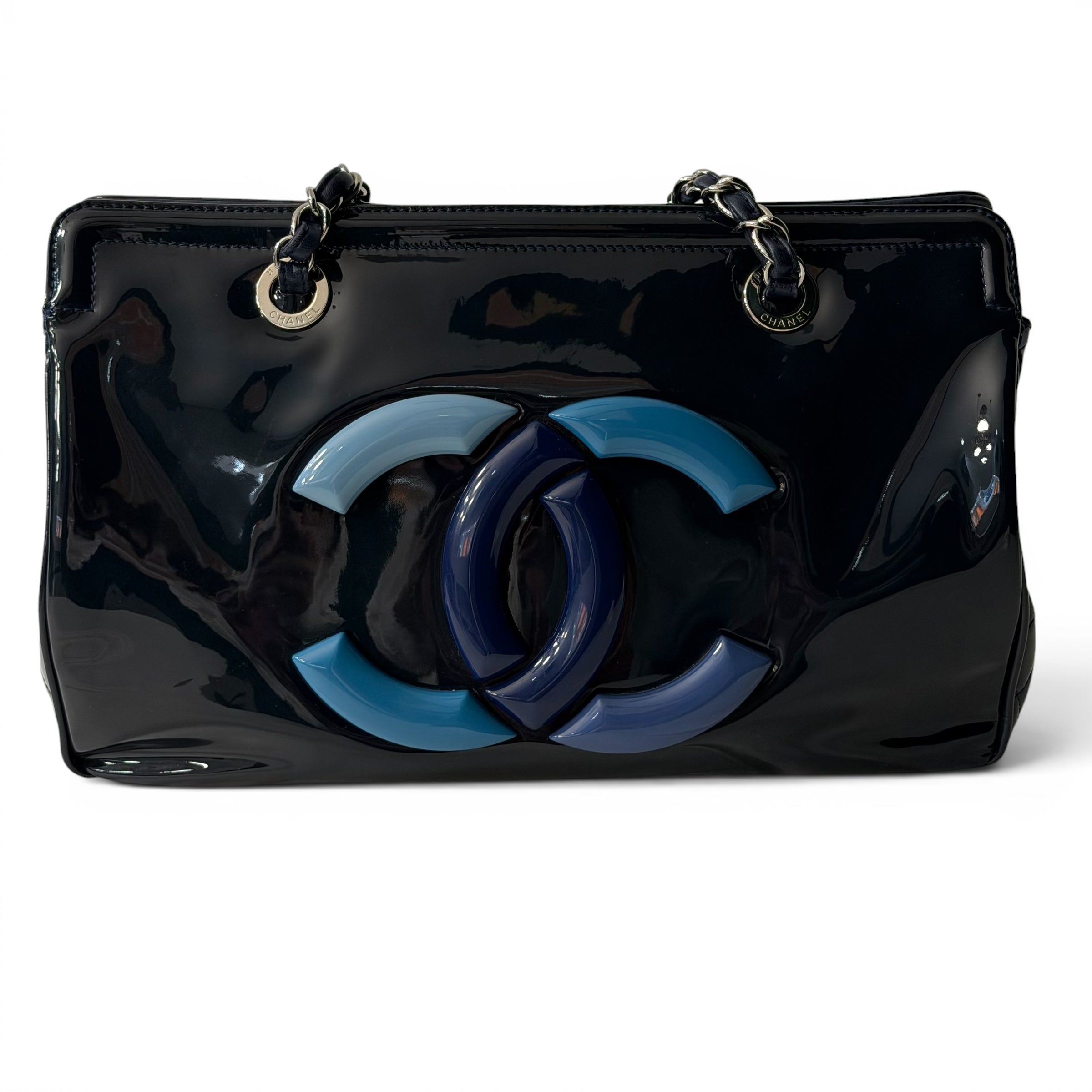 Chanel - Sac en cuir vernis bleu marine vintage