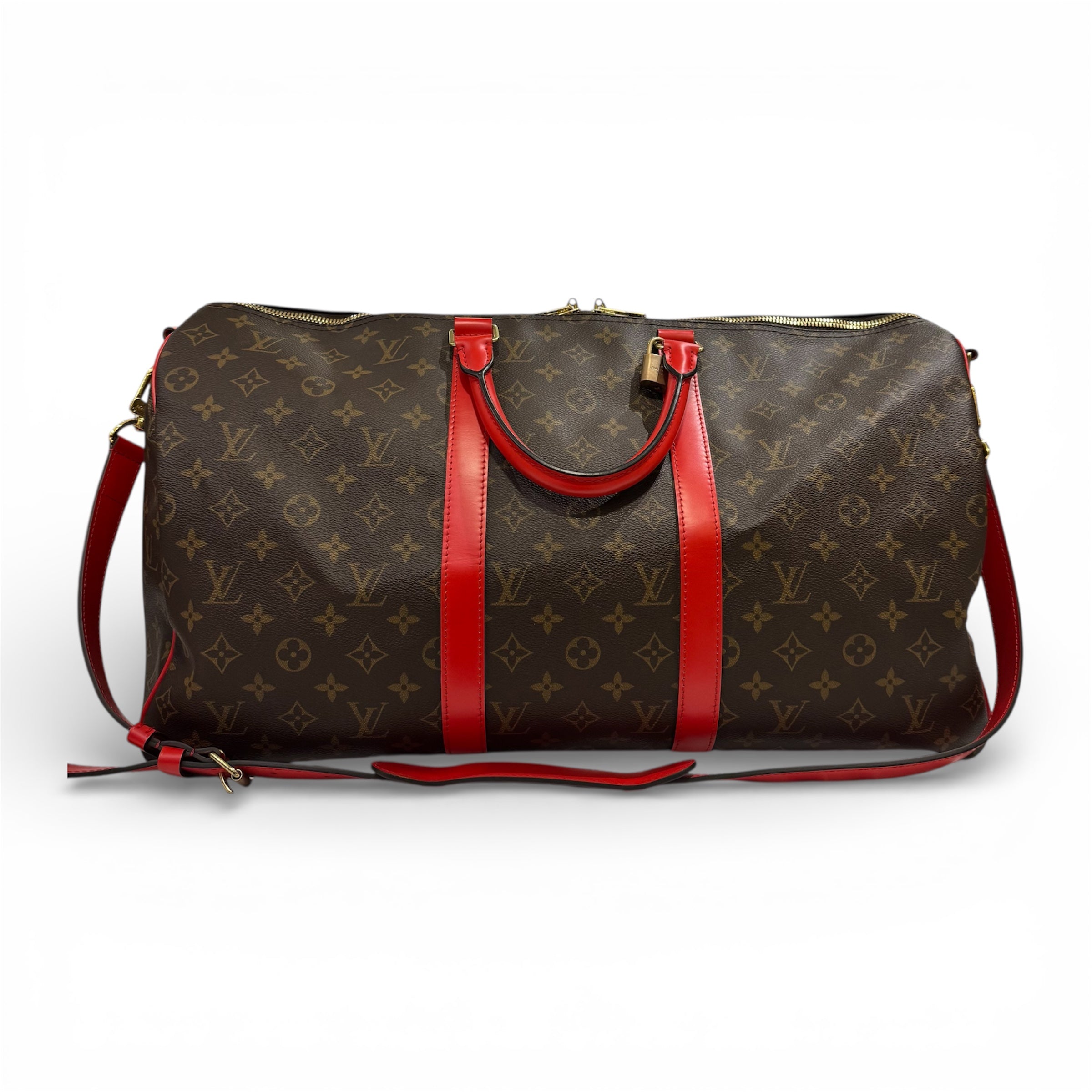 Louis Vuitton - Sac Keepall 50 Monogram et cuir rouge