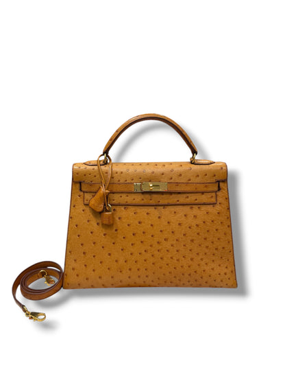 Hermès - Sac Kelly II sellier 32 Gold Autruche
