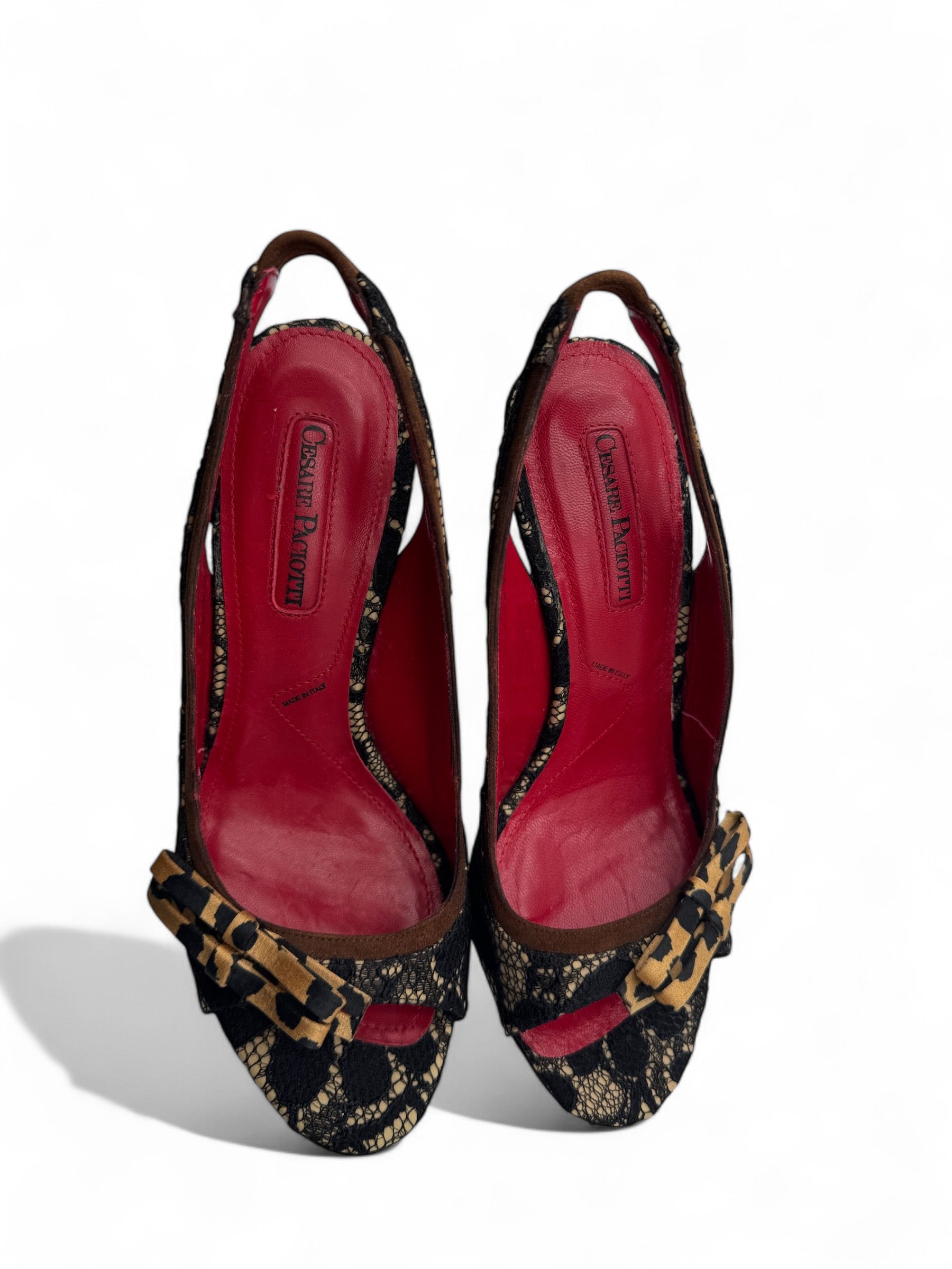 Cesare Paciotti - escarpin rouge dentelle  T35