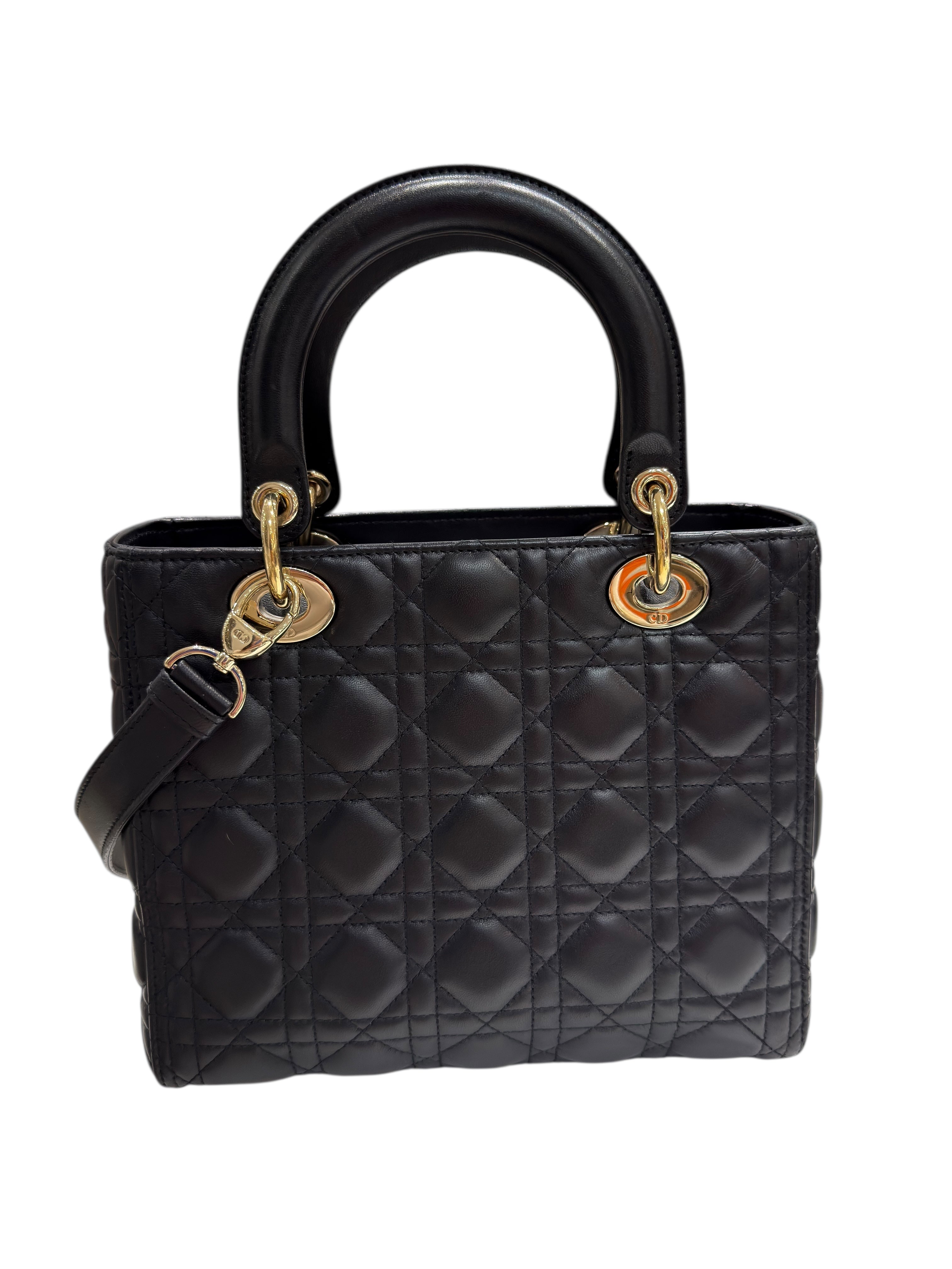 Christian Dior - Sac Lady Dior MM en cuir cannage noir