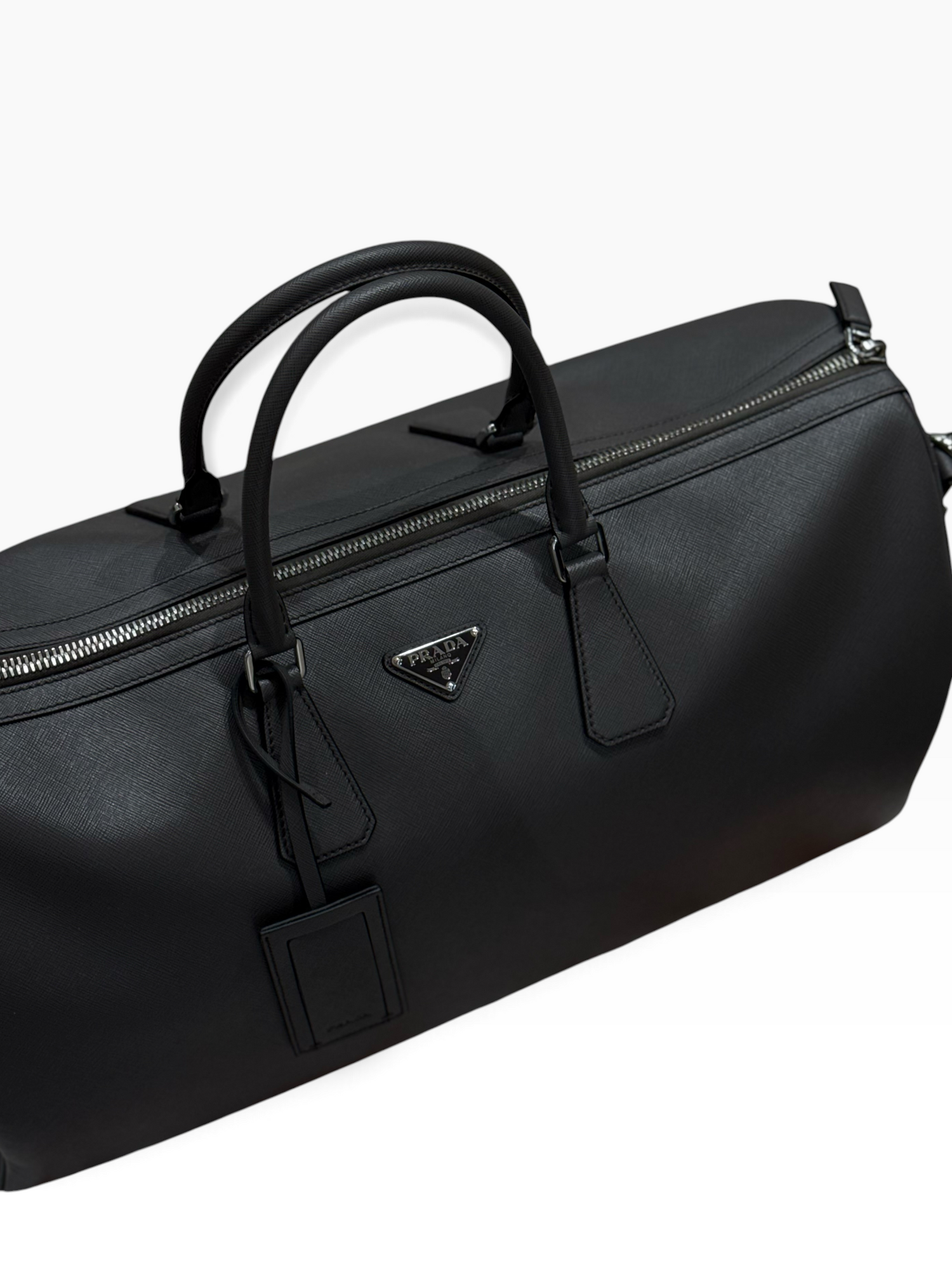 Prada - Sac de voyage 50 Gris marbre en cuir saffiano