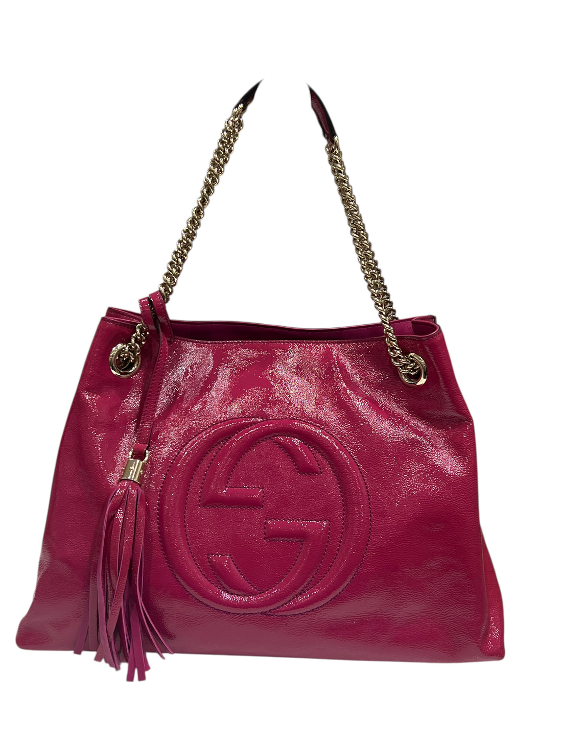 Gucci - sac soho cuir verni fushia