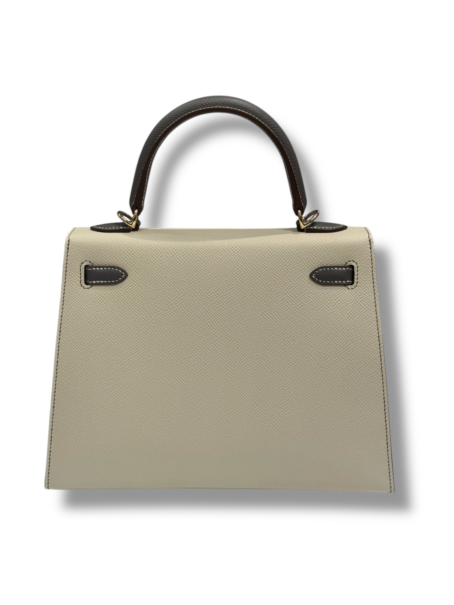 Hermès - Sac Kelly 25 Craie / Gris Meyer commande spécial