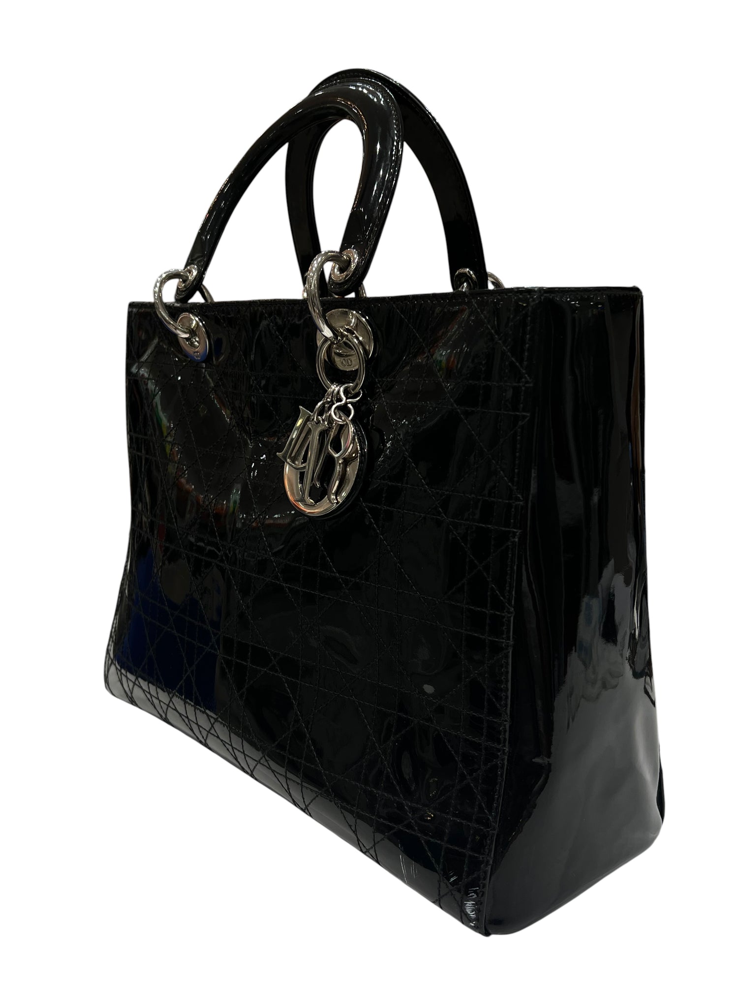 Dior - sac lady Dior cuir vernis noir vintage