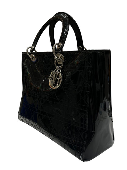Dior - sac lady Dior cuir vernis noir vintage