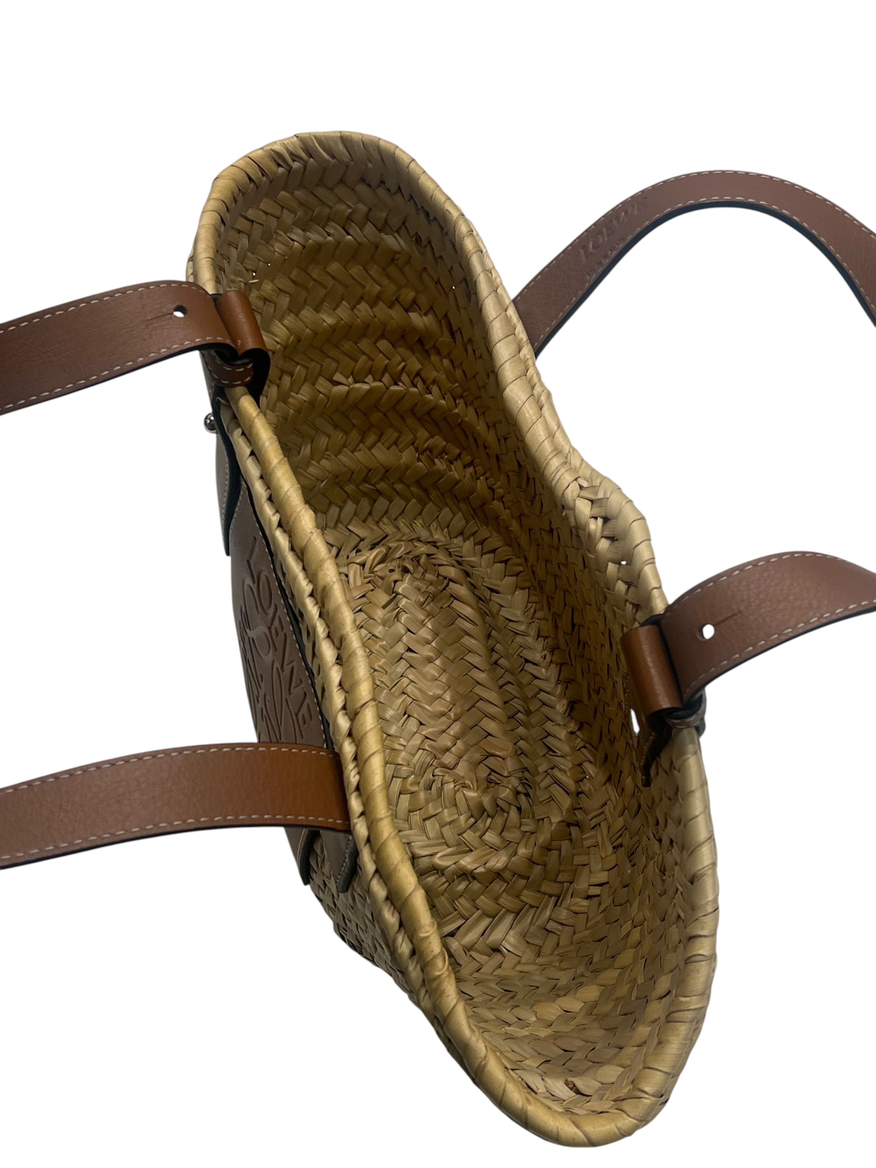Loewe – Korbtasche aus Palmfaser und Leder, Gold PM