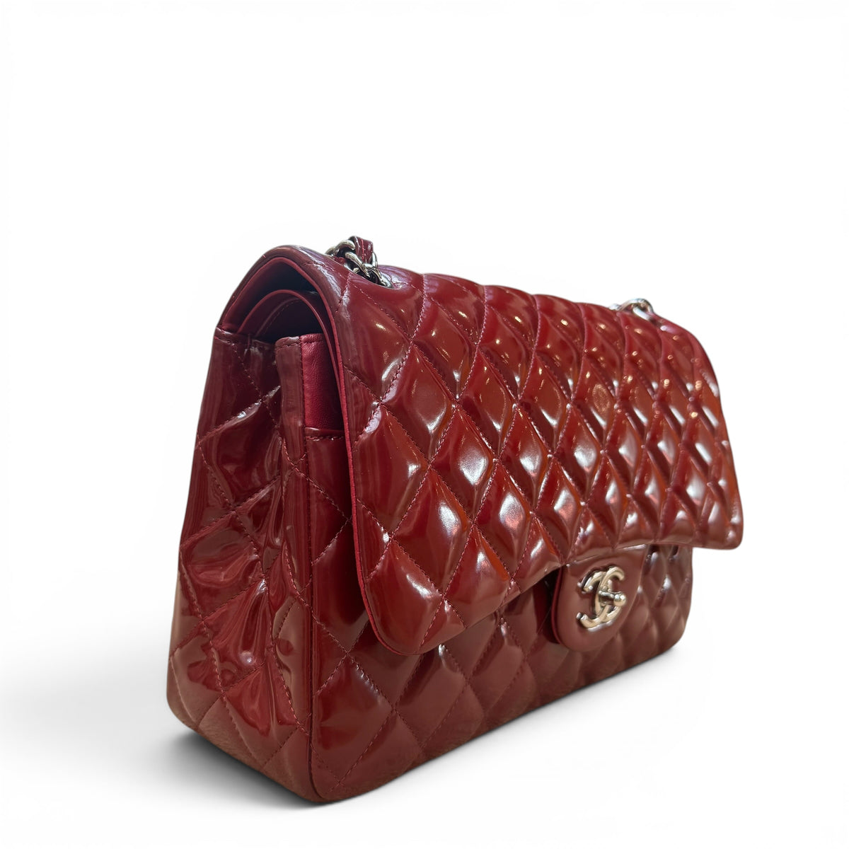 Chanel - Sac Jumbo cuir vernis rouge