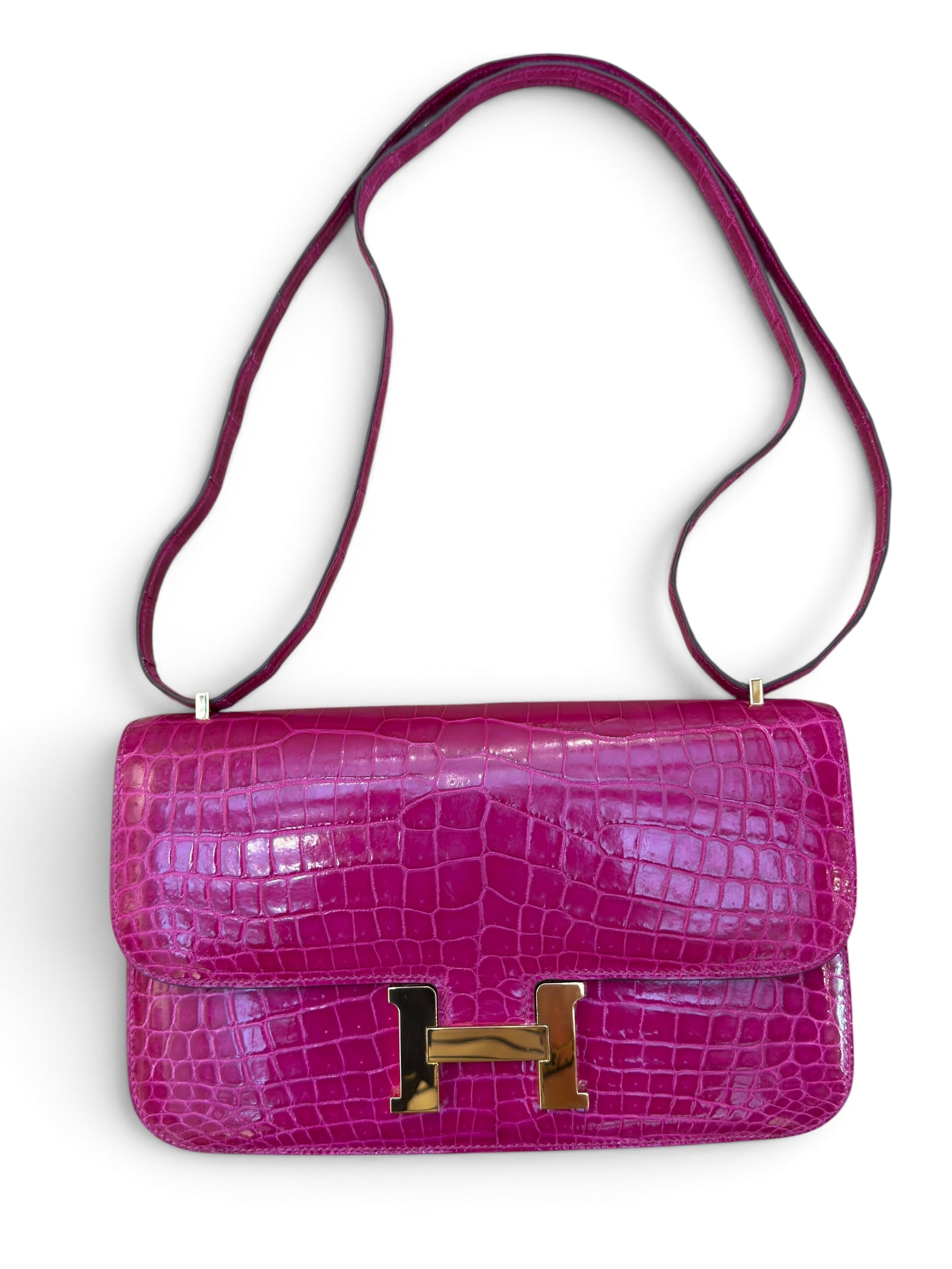 Hermès - Sac Constance Élan Crocodile Porosus Rose