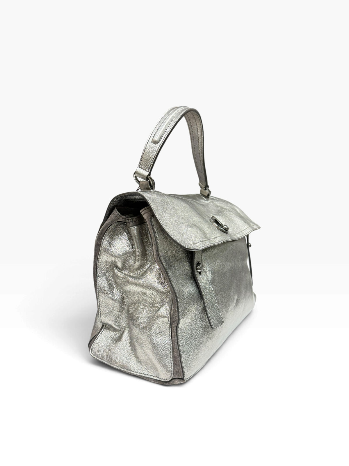 Saint Laurent - Sac Muse Two en cuir métallisé argenté