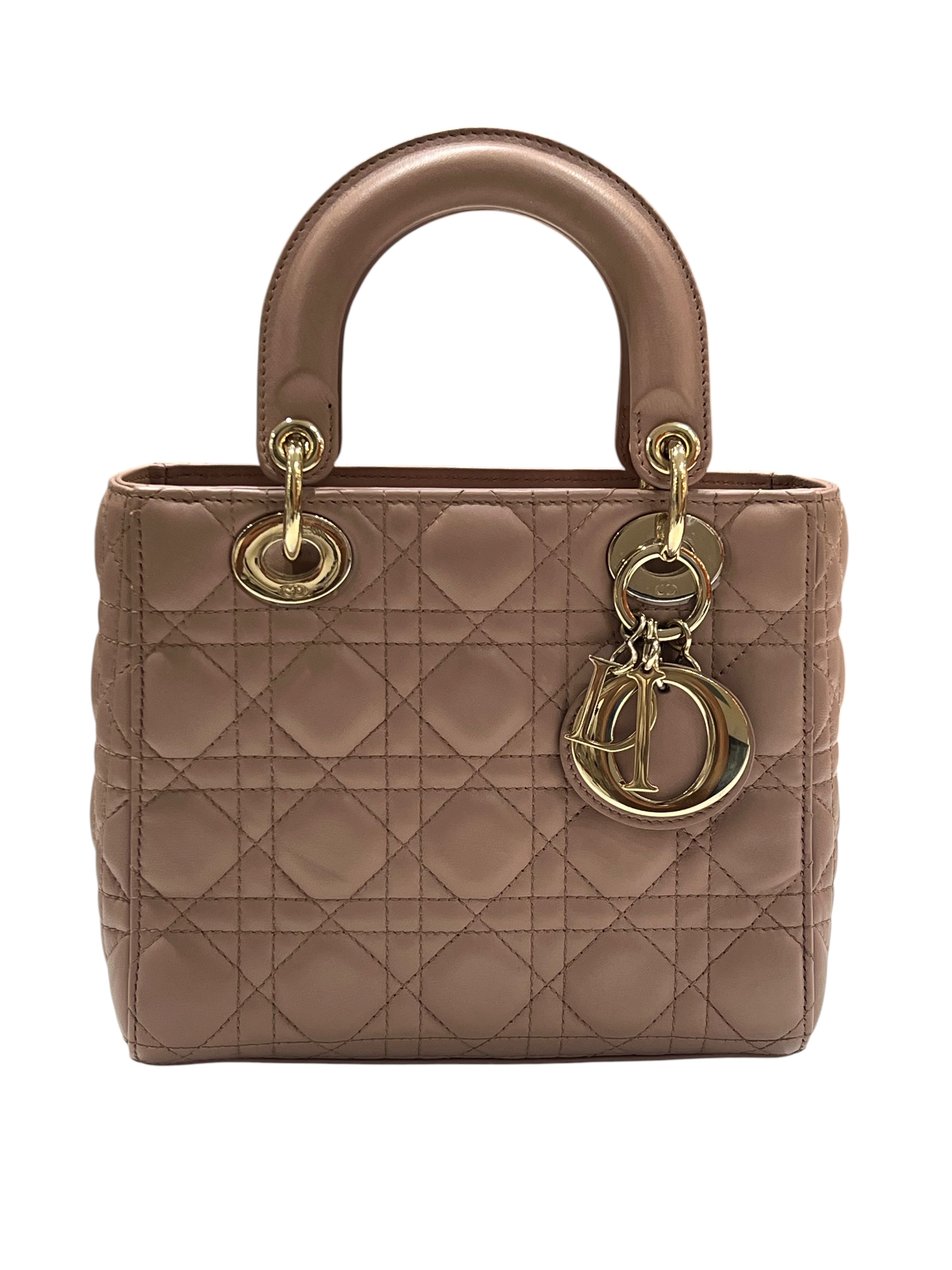 Dior – Lady Dior Small Tasche aus dunkel-nudefarbenem Leder