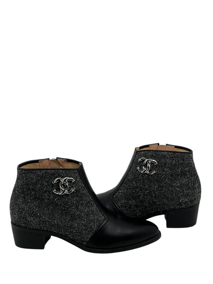 Chanel - Bottines tweed et cuir T36