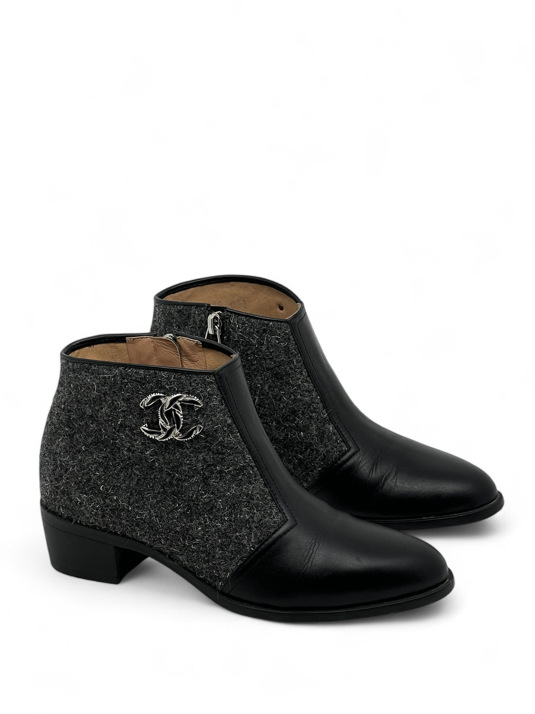 Chanel - Bottines tweed et cuir T36