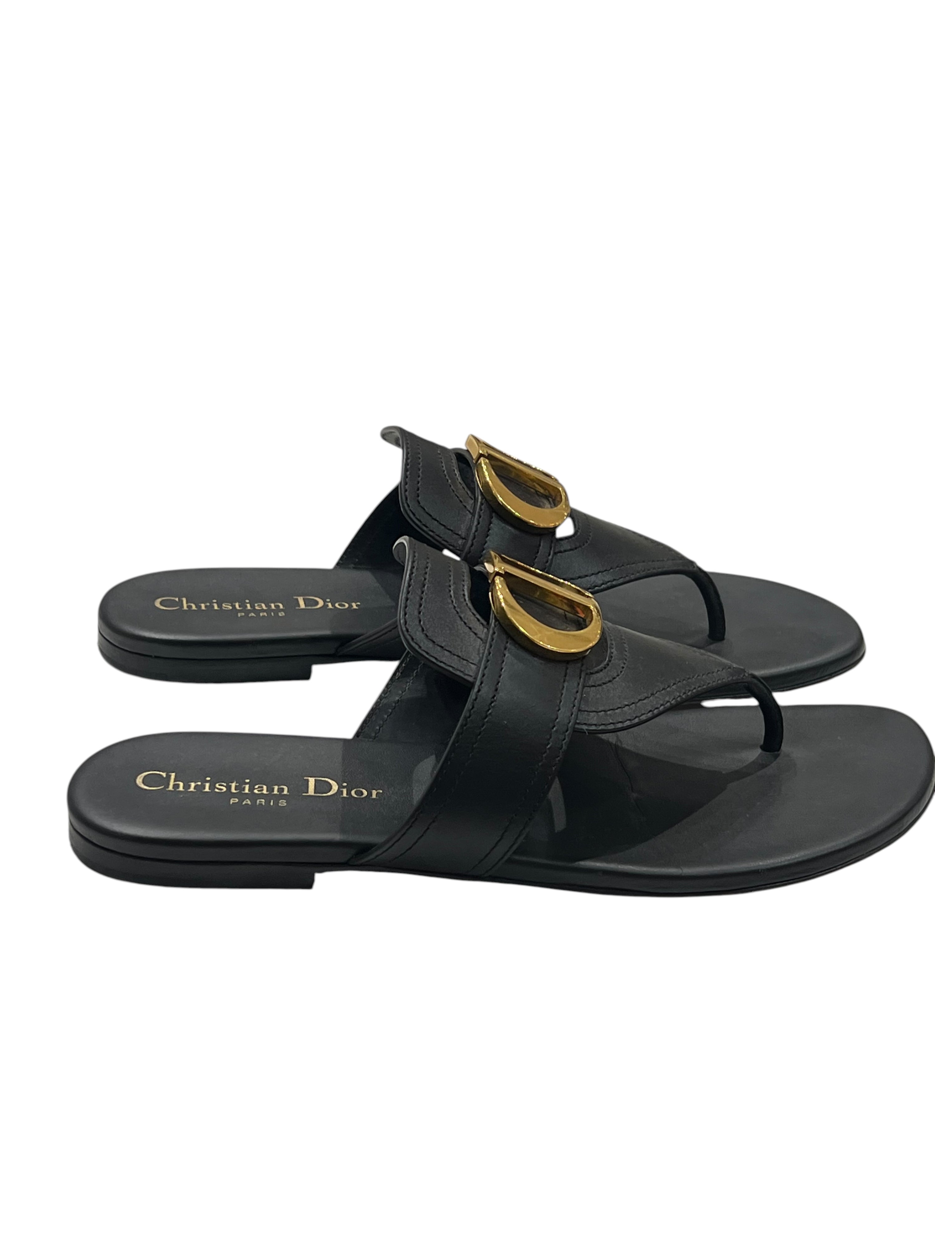 Dior - tongs en cuir noir 30 Montaigne T36