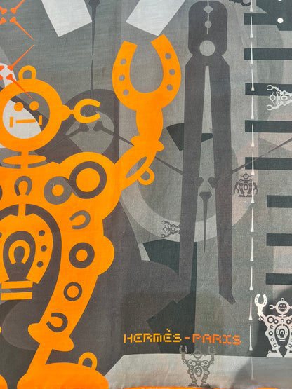 Hermès - Foulard 140 Gris et Orange