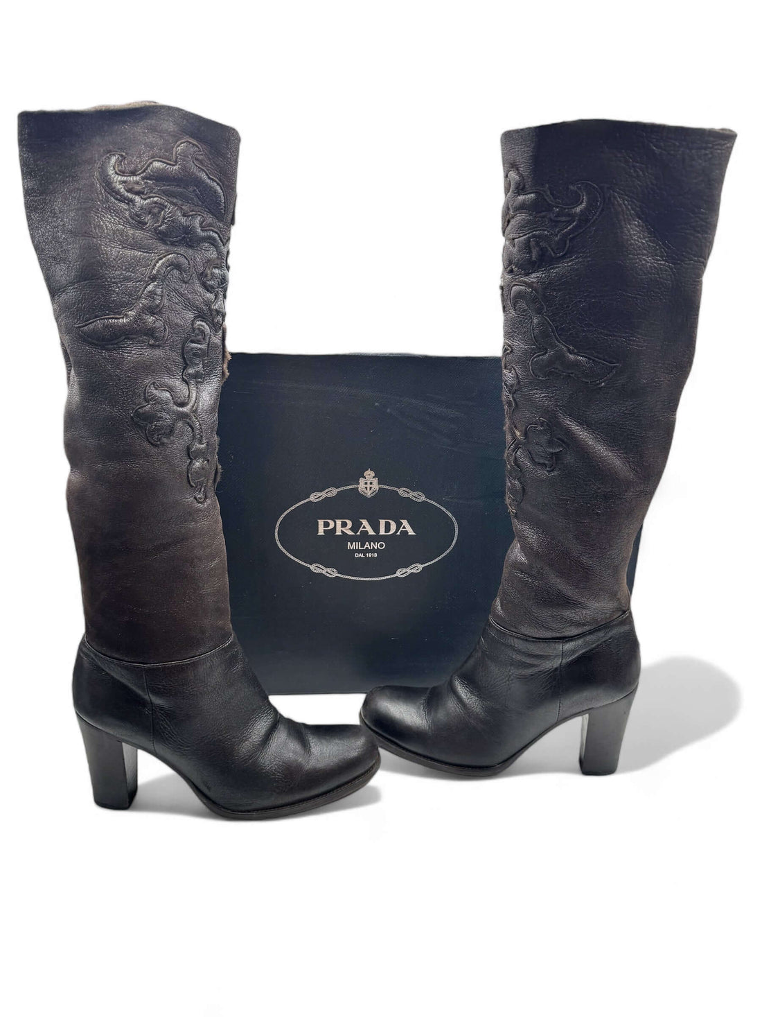 프라다 - 초콜릿 가죽 부츠 T37