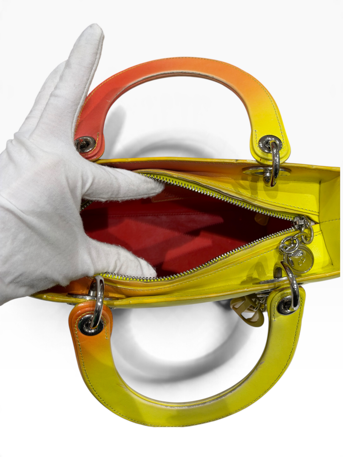 Dior - Lady Dior MM en cuir dégradé ombré jaune et orange
