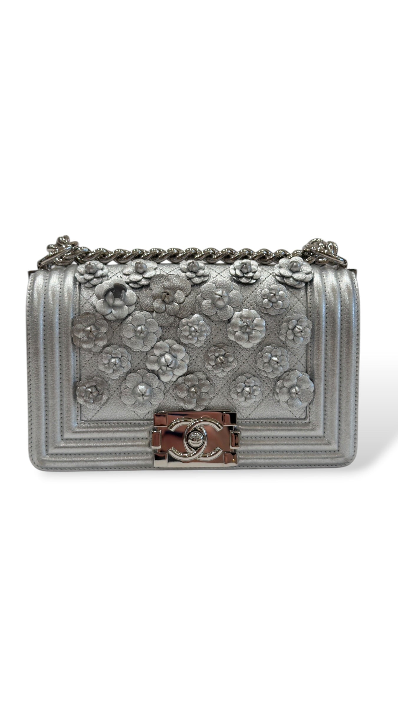 Chanel – Boy Mini Tasche, limitierte Edition, silberfarben