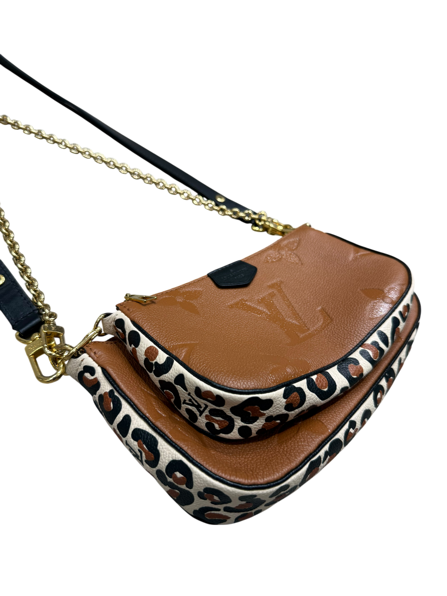Louis Vuitton - Sac Multipochette Édition Cuir Empreinte Camel/ Léopard | Les Folies d’Eugénie