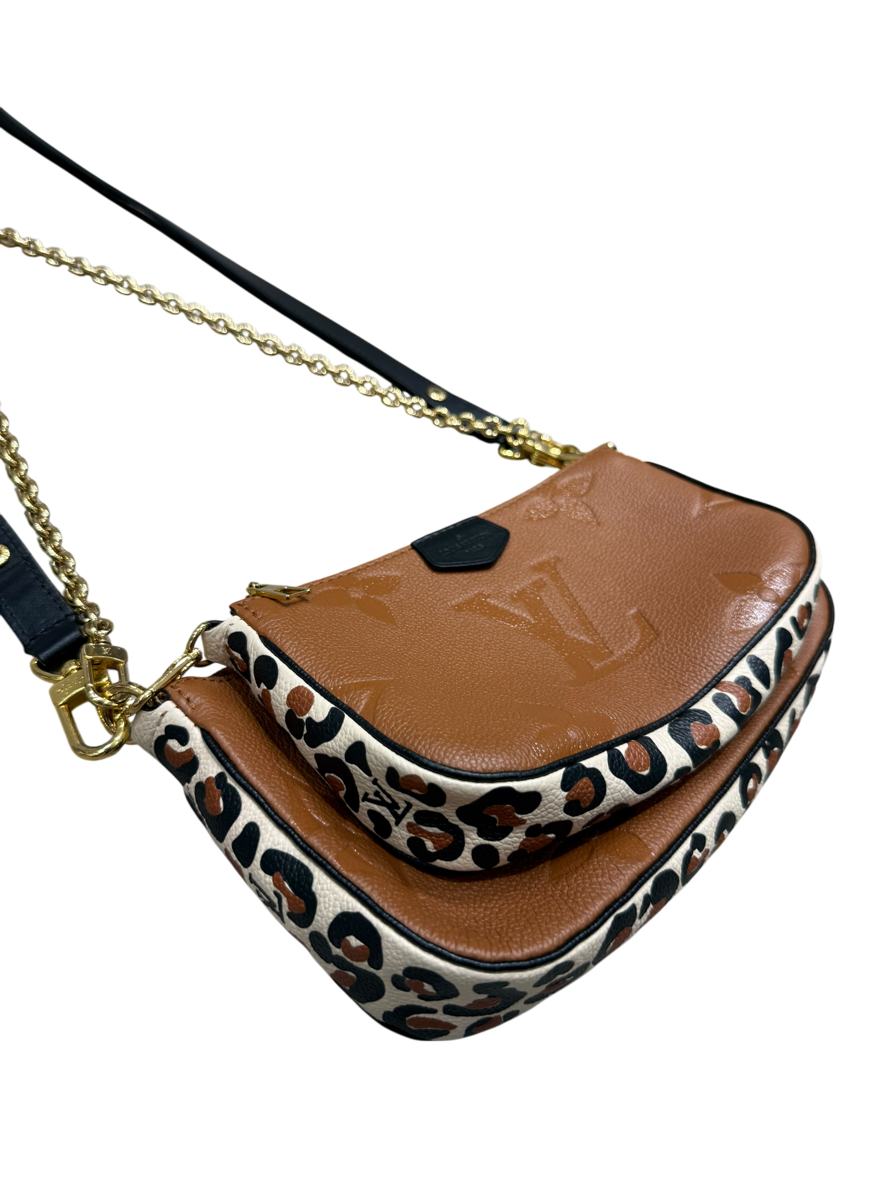 Louis Vuitton - Sac Multipochette Édition Cuir Empreinte Camel/ Léopard | Les Folies d’Eugénie