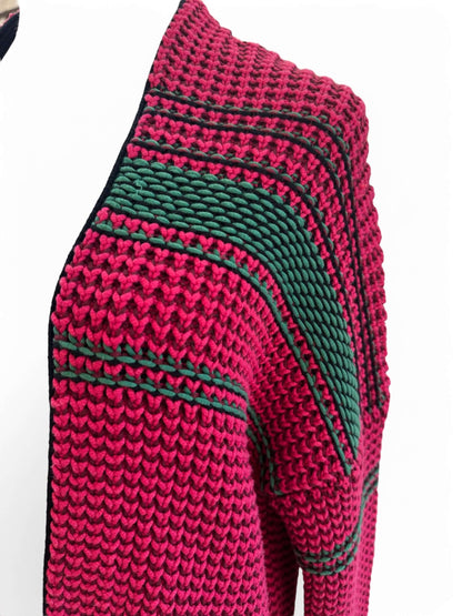 Maje - Gilet crochet rose et vert TM