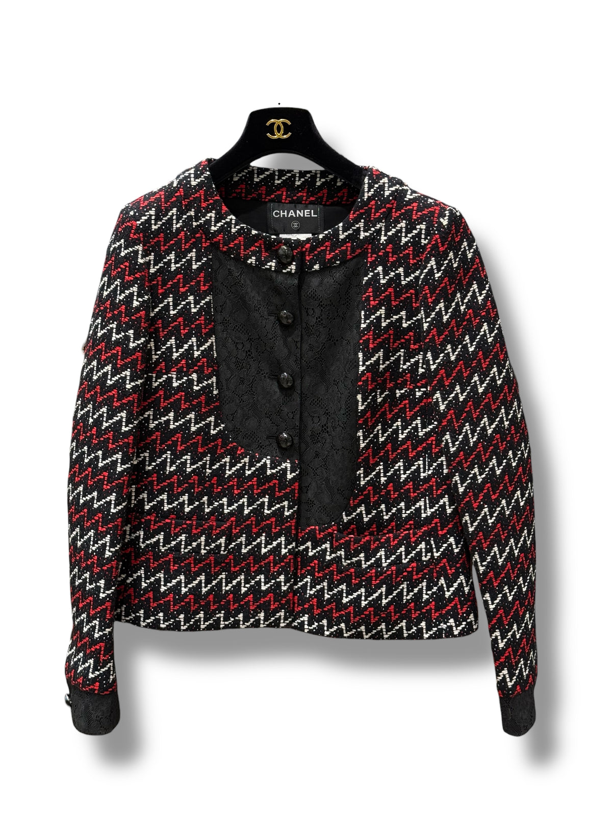 Chanel - Veste Tweed rouge et noir  T40