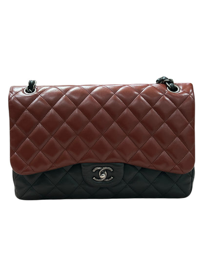 Chanel - sac classique jumbo tricolore marine, kaki, bordeaux