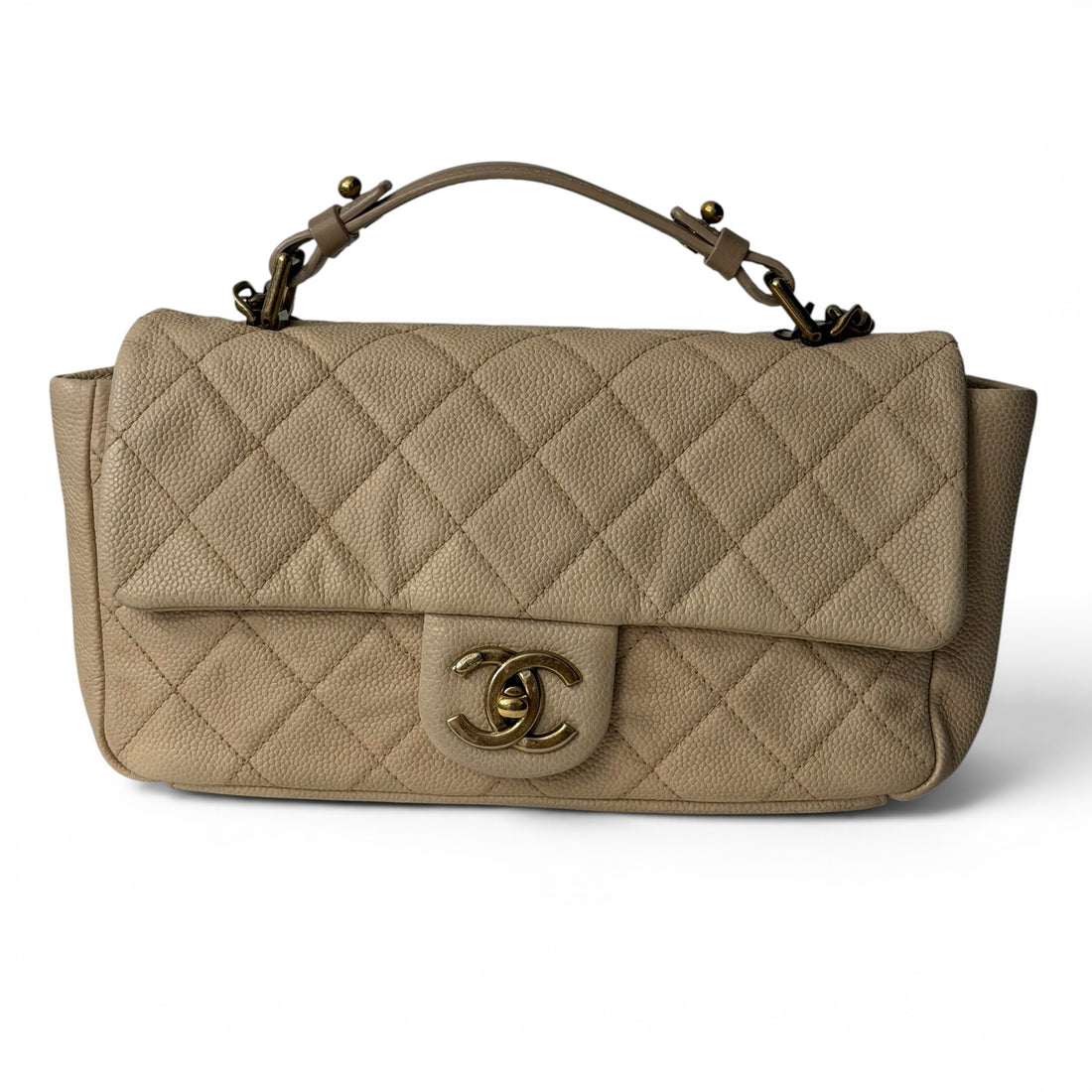 Chanel – Beige Kaviarledertasche mit Henkel