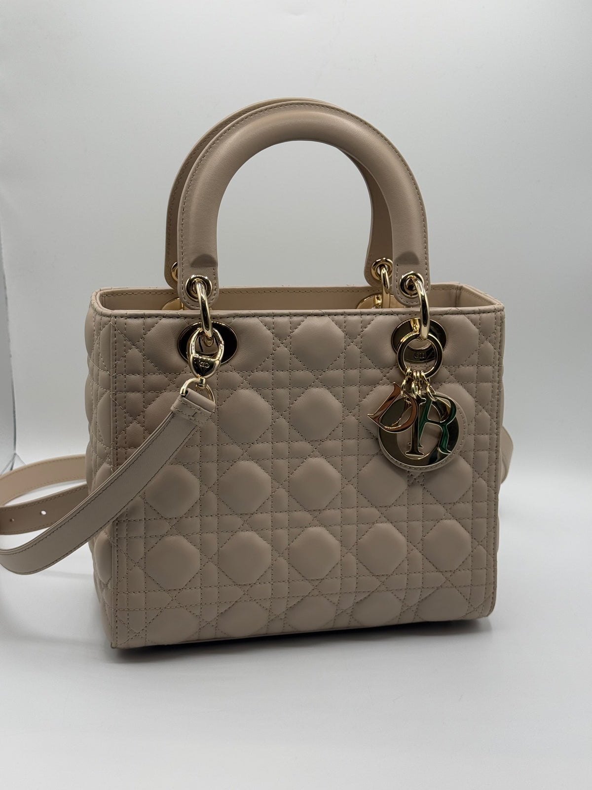 Dior - Medium Lady Dior bag in beige leather