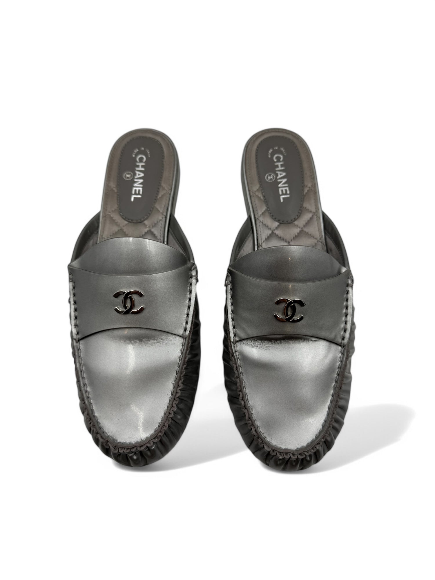 Chanel - Silver Chanel Mules Size 37