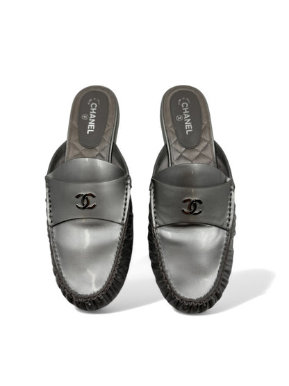Chanel - Silver Chanel Mules Size 37