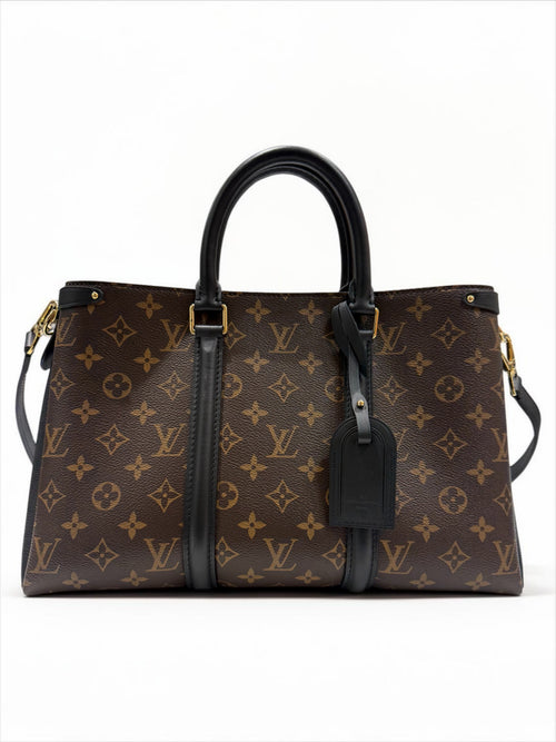 Louis Vuitton - Borsa Soufflot in tela Monogram rivestita marrone e pelle nera